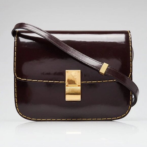 Celine Brown Patent Leather Medium Classic Box Flap Bag - Picture 2 of 12